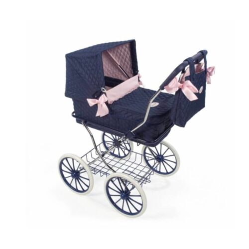 Cochecito para muñecas vintage azul marino