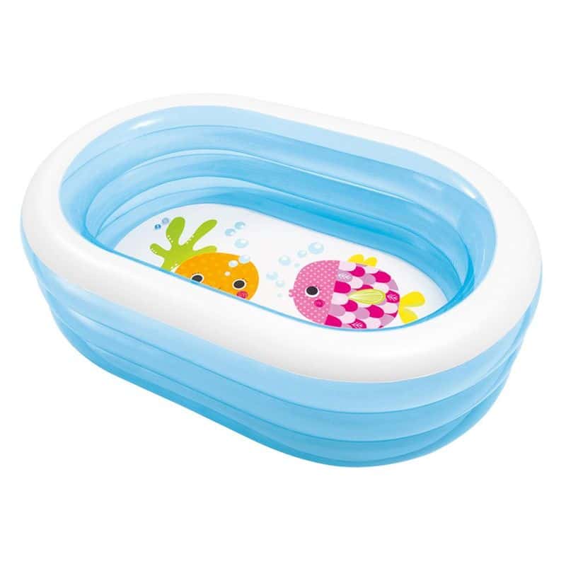 Piscina oval hinchable de intex celeste y blanca para niños pequeños
