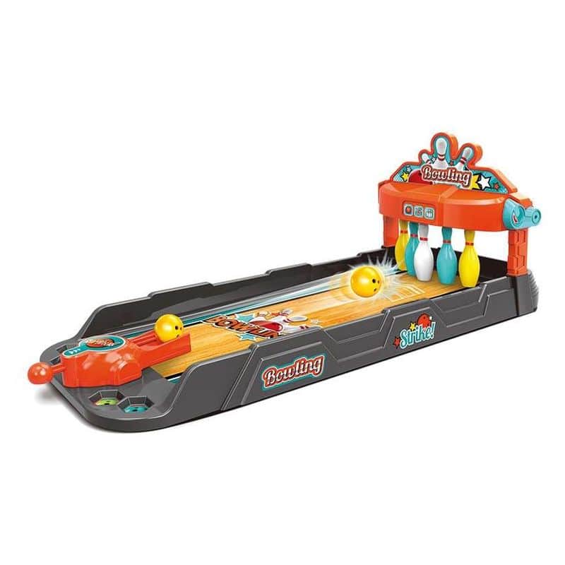 Juego de bolera infantil de mesa con lanzadora para entrenar