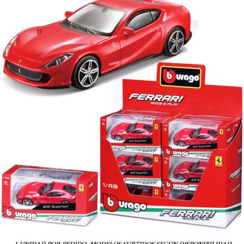 Ferrari metalizado rojo 1:43 modelos aleatorios de Burago 61007