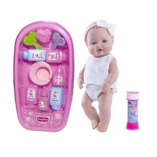 Bebe con bañera complementos para bañarlo y peinarlo con lazo 3915