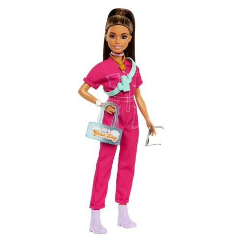 Barbie día de playa muñeca con mono rosa HPL76