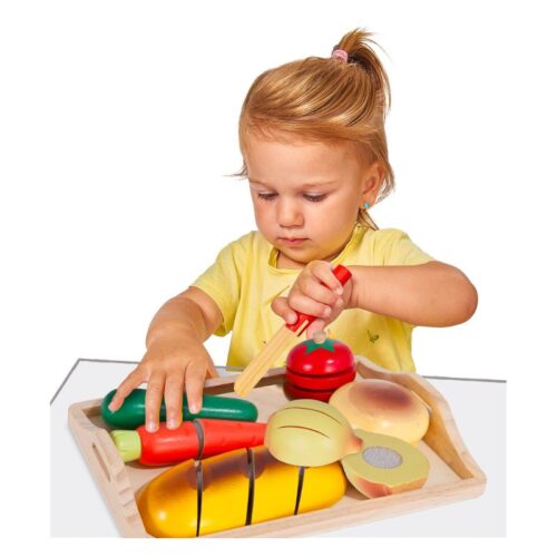 Tabla de juguete para cortas alimentos de madera 12 piezas
