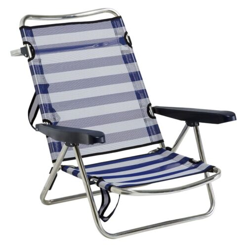 Silla de playa baja en color azul y blanco rayado 607ALF-56