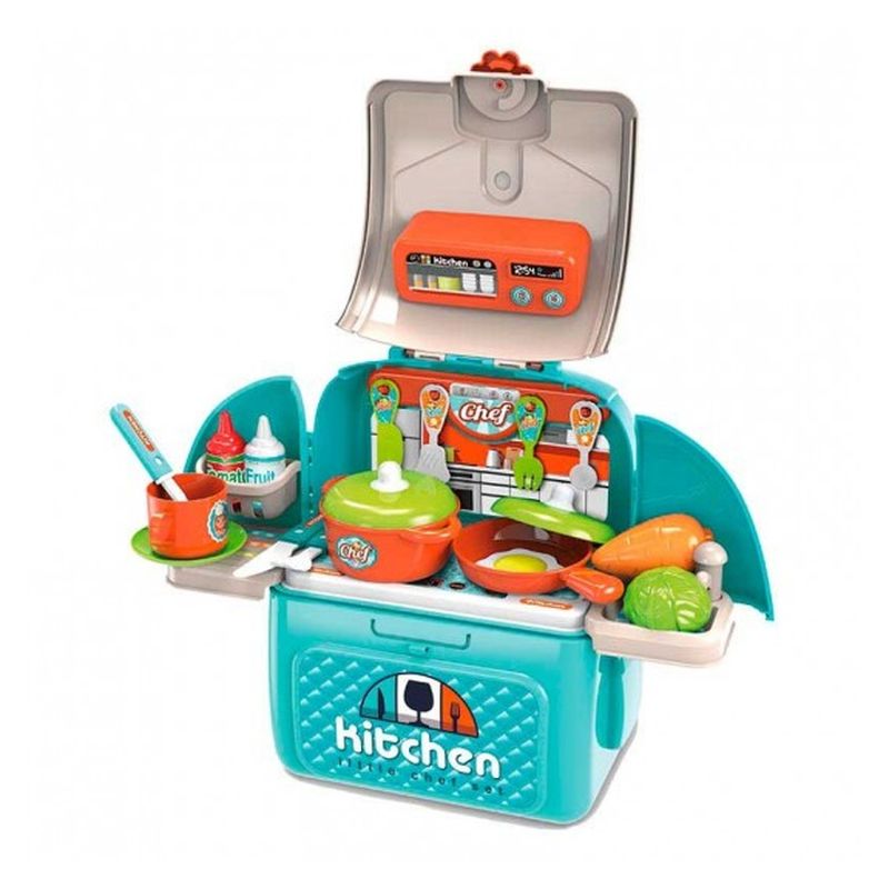 Mochila cocina turquesa 2 en 1 transportable con varios accesorios