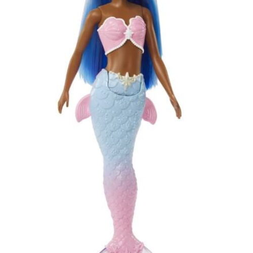 Muñeca Barbie sirena de color azul con corona de la marca Mattel