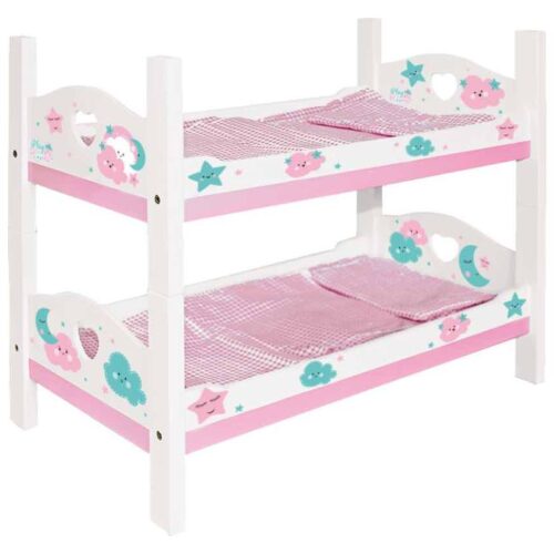 Litera de madera con motivos de nubes rosas para muñecas  21-003