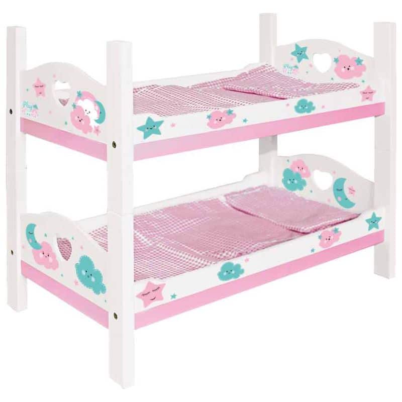 Litera de madera con motivos de nubes rosas para muñecas 21-003