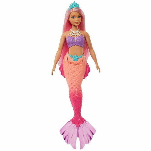 Muñeca Barbie sirena de pelo rosa con corona azul de Mattel
