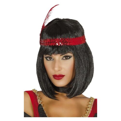 Peluca de melena corta en negra para disfraces de carnaval de Guirca