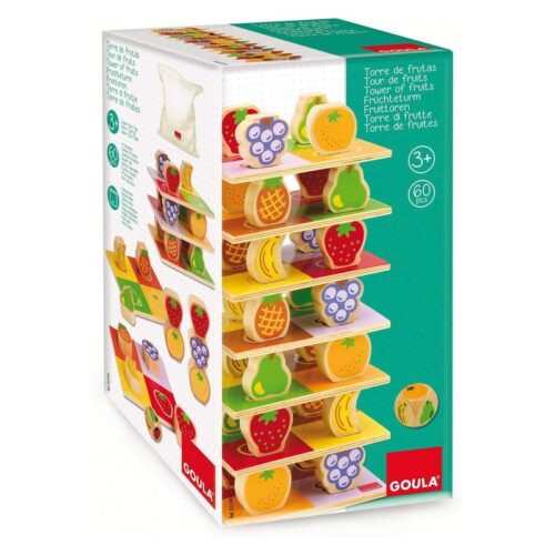 Torre de frutas de madera con 60 piezas multicolor