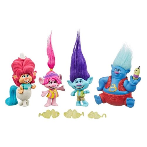Trolls Word Tour con 4 figuras de personajes con accesorios