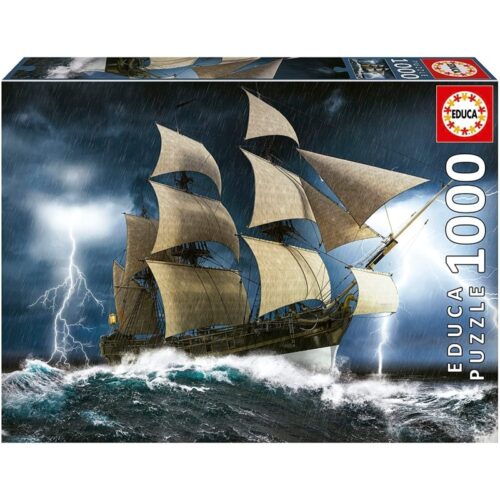 Puzzle 1000 piezas barco galeón pirata tormenta en el mar educa 19556