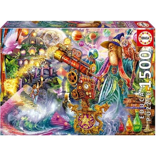 Puzzle 1500 piezas Mago con telescopio y paisaje colorido educa 19616
