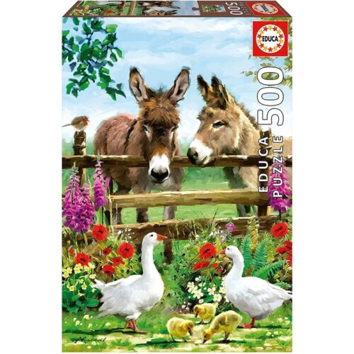 Puzzle 500 piezas paisaje burros y ocas acuarela de educa 19553