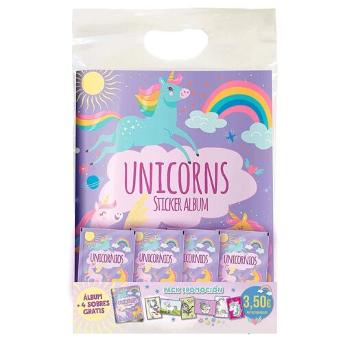 Starter Pack Albúm más 4 sobres de la colección Unicornios de Panini