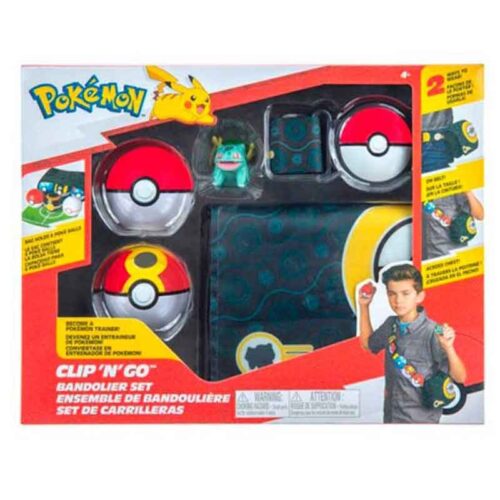 Pokémon Set Bandolera Clip N Go de Bulbasaur y cinturón para pokeballs