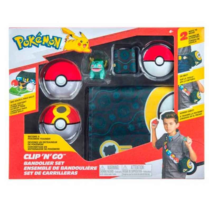 Pokémon Set Bandolera Clip N Go de Bulbasaur y cinturón para pokeballs