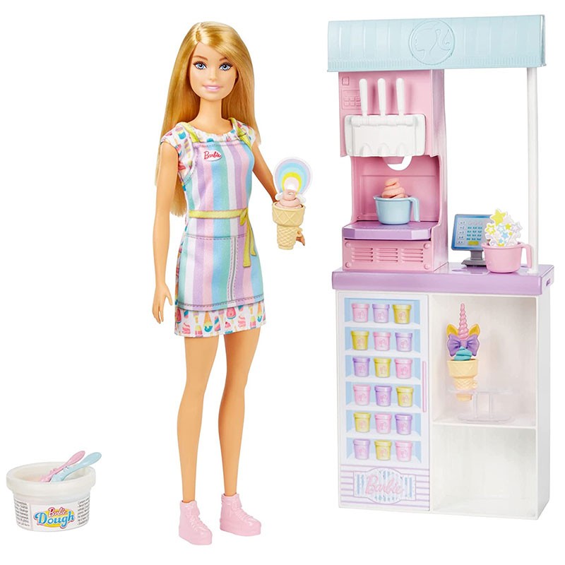 Barbie y su heladeria muñeca rubia con tienda más accesorios