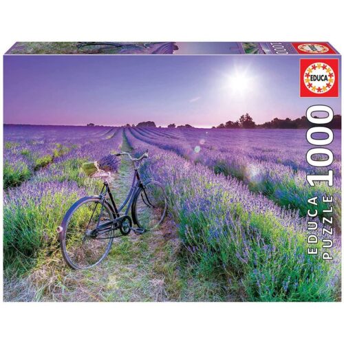Puzzle adultos 1000 piezas Bicicleta en campo de lavanda con pegamento