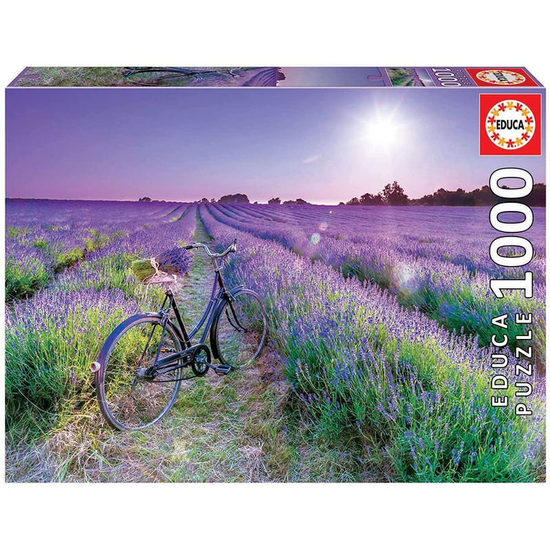 Puzzle adultos 1000 piezas Bicicleta en campo de lavanda con pegamento