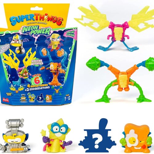 Blíster Superthings Neon Power 1 de 6 con 4 figuras color azul