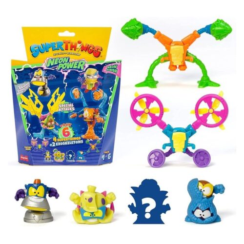 Blíster 4 de 6 Superthings Neon Power de 4 figuras y 2 exoeskeletons
