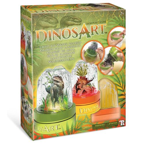 Set artístico bolas de agua iluminadas con luz LED arcoíris DinosArt