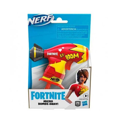 Pistola Fortnite Bombs Away de Nerf color rojo y amarillo con dardos