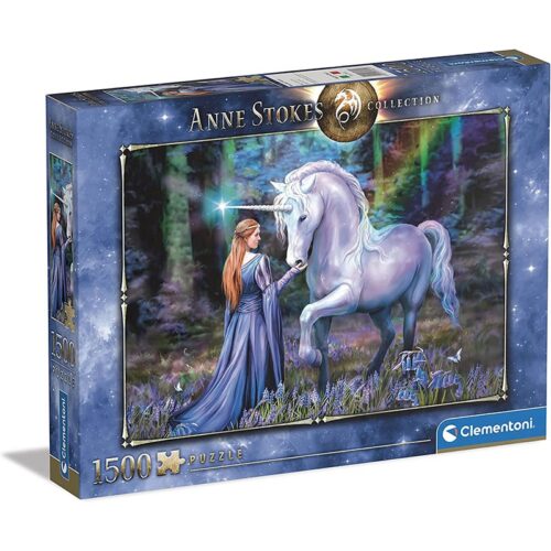 Puzzle 1500 piezas Bosque azul con unicornio de colección Anne Stokes