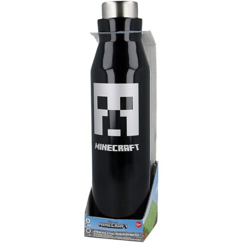 Botella térmica de Minecraft de color negro con cabeza de creeper