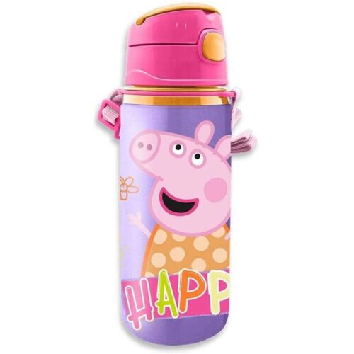 Botella de agua de Peppa Pig con asa de aluminio con tapa 600 ml