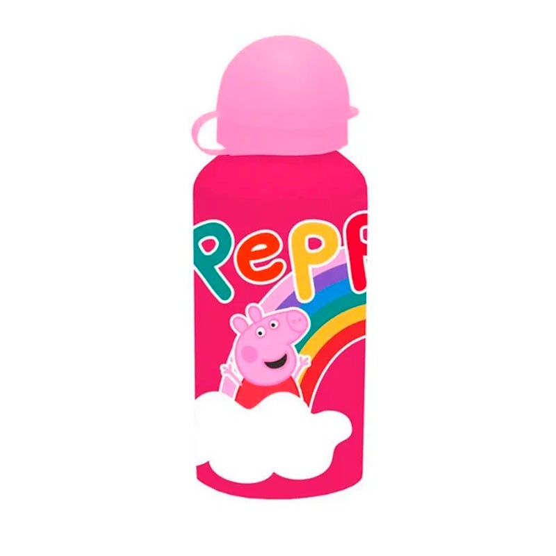Botella de aluminio de Peppa Pig rosa arcoíris con tapón de 400 ml
