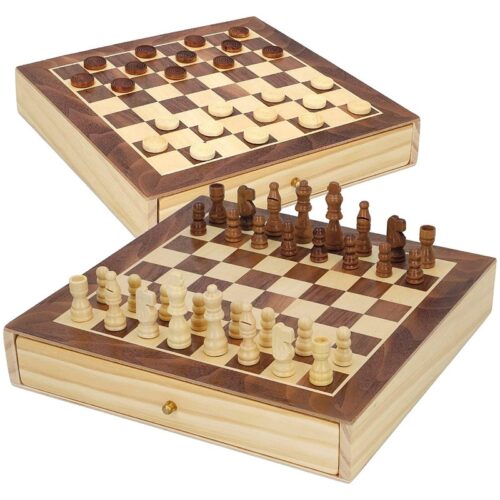 Juego de mesa cajón de madera ajedrez más damás dos en uno 45594