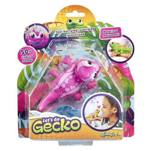 Muñeco camaleón Let’s Go Gecko de luz rosa con sonido y movimiento