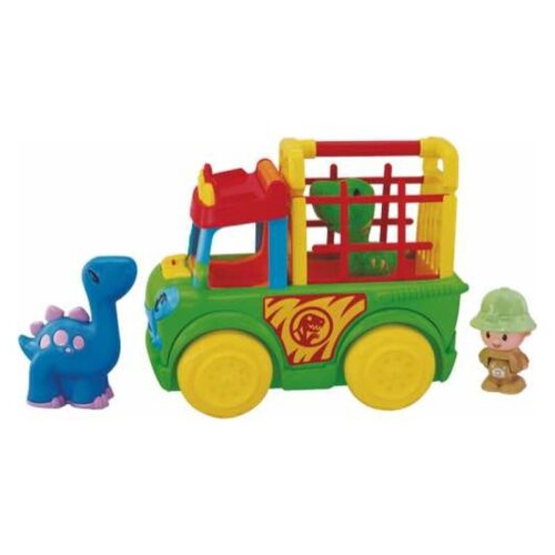 Juguete infantil plástico camión con dinosaurios y figuras multicolor
