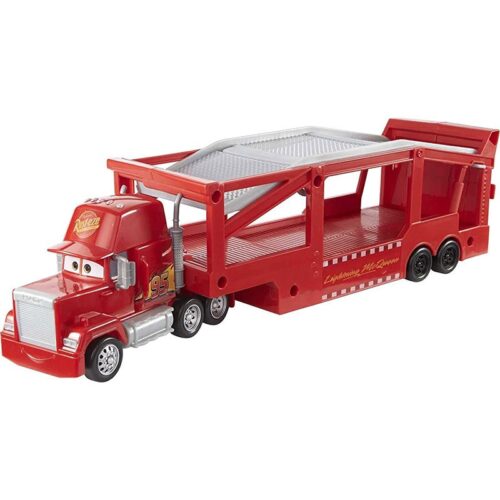Camión Mack para transportar vehículos de Cars rojo con rampa móvil