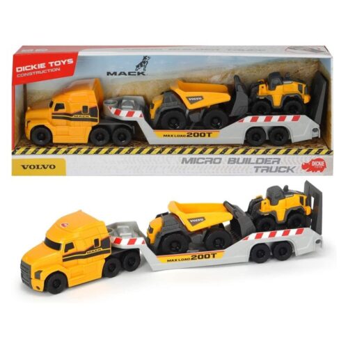 Camión Mack con remolque con 2 vehículos de obra Volvo de Dickie Toys