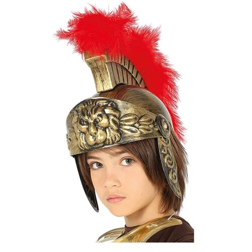 Casco romano infantil dorado con pluma Guirca
