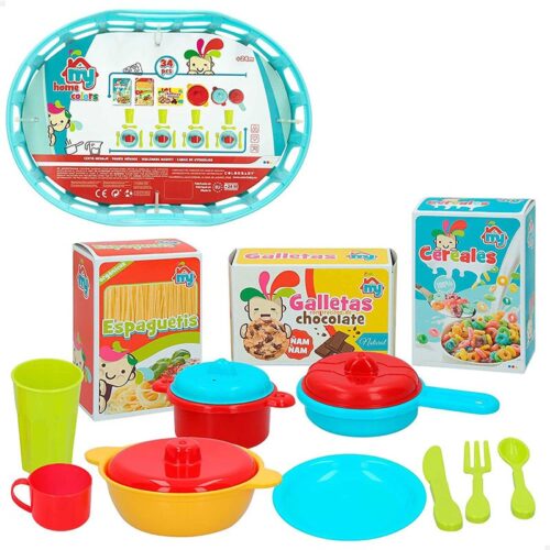 Cesta de la compra de colores con 34 accesorios y comidas de juguete