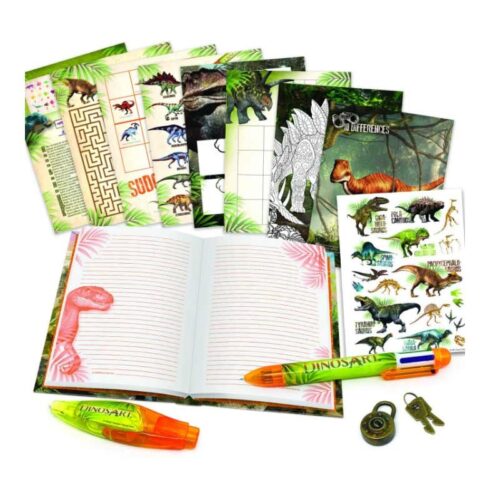Cuaderno de dinosaurios con minijuegos y accesorios de Dinosart