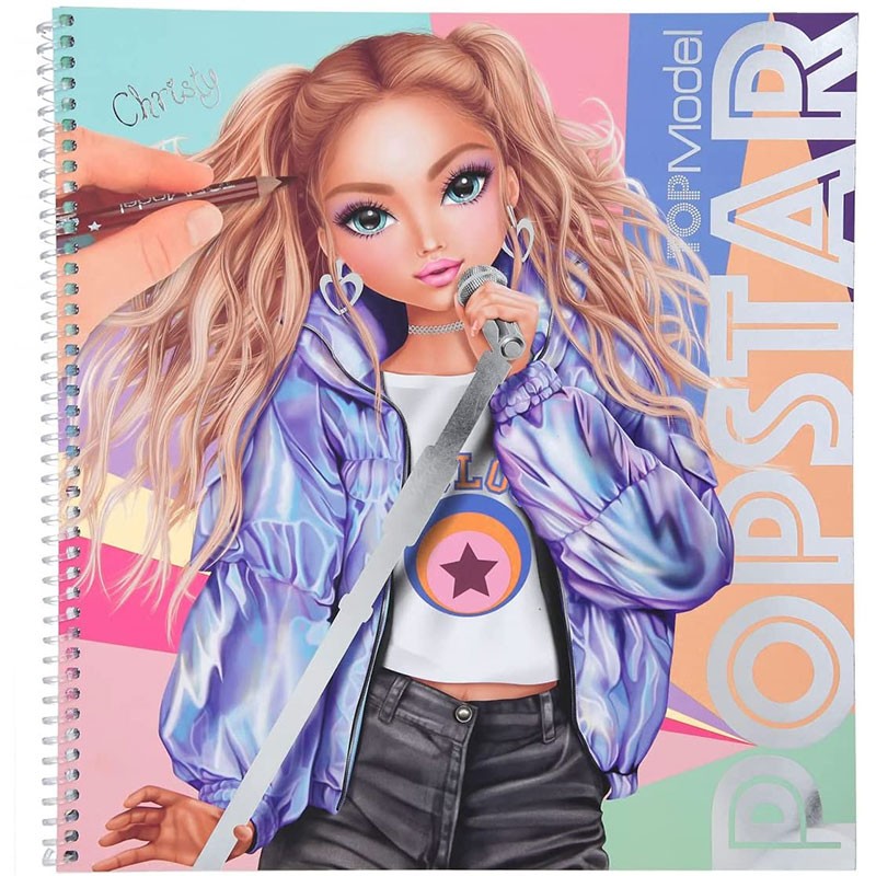 Cuaderno de Top Model Popstar para colorear de 60 páginas y pegatinas