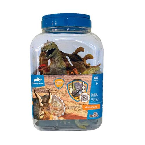 Cubo con 40 dinosaurios de juguete con diferentes razas y tamaños