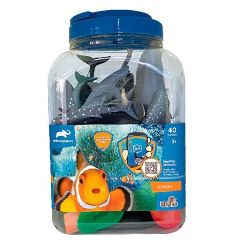 Cubo grande con 40 animales del océano como tiburones y ballenas