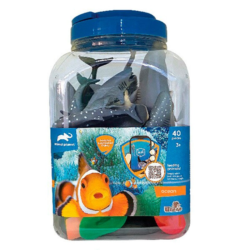 Cubo grande con 40 animales del océano como tiburones y ballenas
