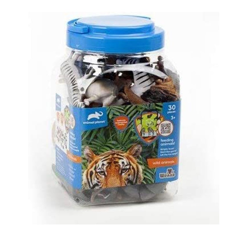 Cubo con 30 piezas de animales salvajes y accesorios decorativos