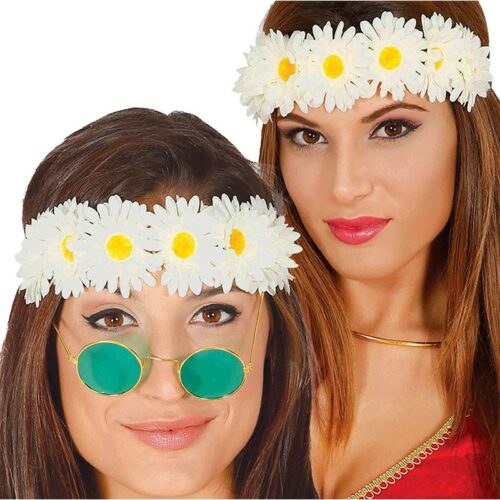 Diadema corona flores blancas de hippie para disfraces de Guirca