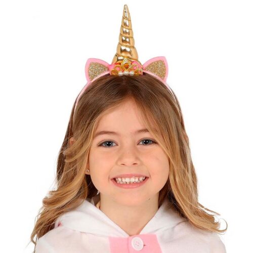 Diadema unicornio dorada con orejas complemento niños