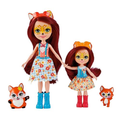 Muñecas Enchantimals hermanas Felicity y Feana Fox con 2 zorritos