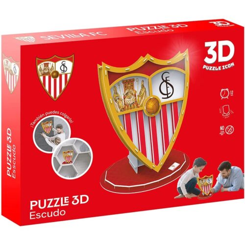Puzzle 3D del escudo de fútbol Sevilla FC con piezas de carton